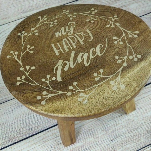 Wooden 10" Tall Round Table My Happy Place Ornate 4 legs Stand Décor Mother Gift - Picture 11 of 11